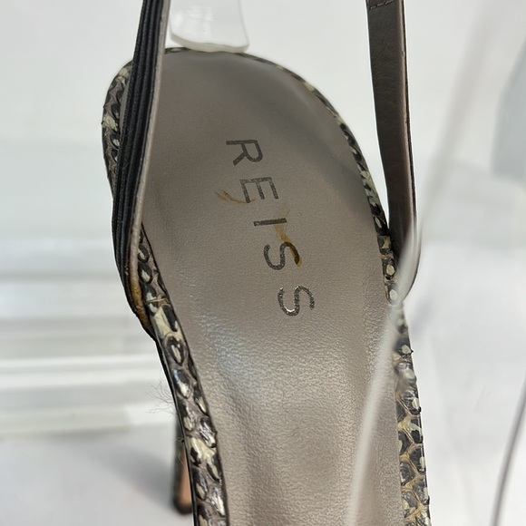 Reiss Sz 40/ US 9 Peep Toe Stiletto Charcoal SnakePrint Heels - Picture 11 of 13